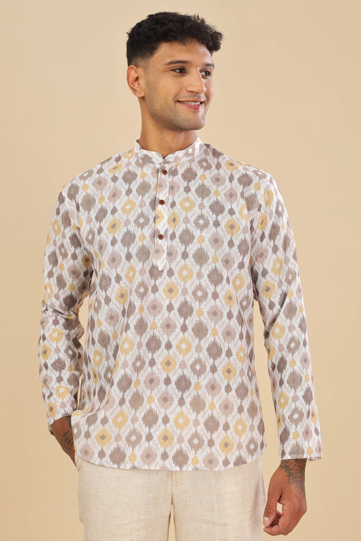 offwhite ikat printed linen short kurta