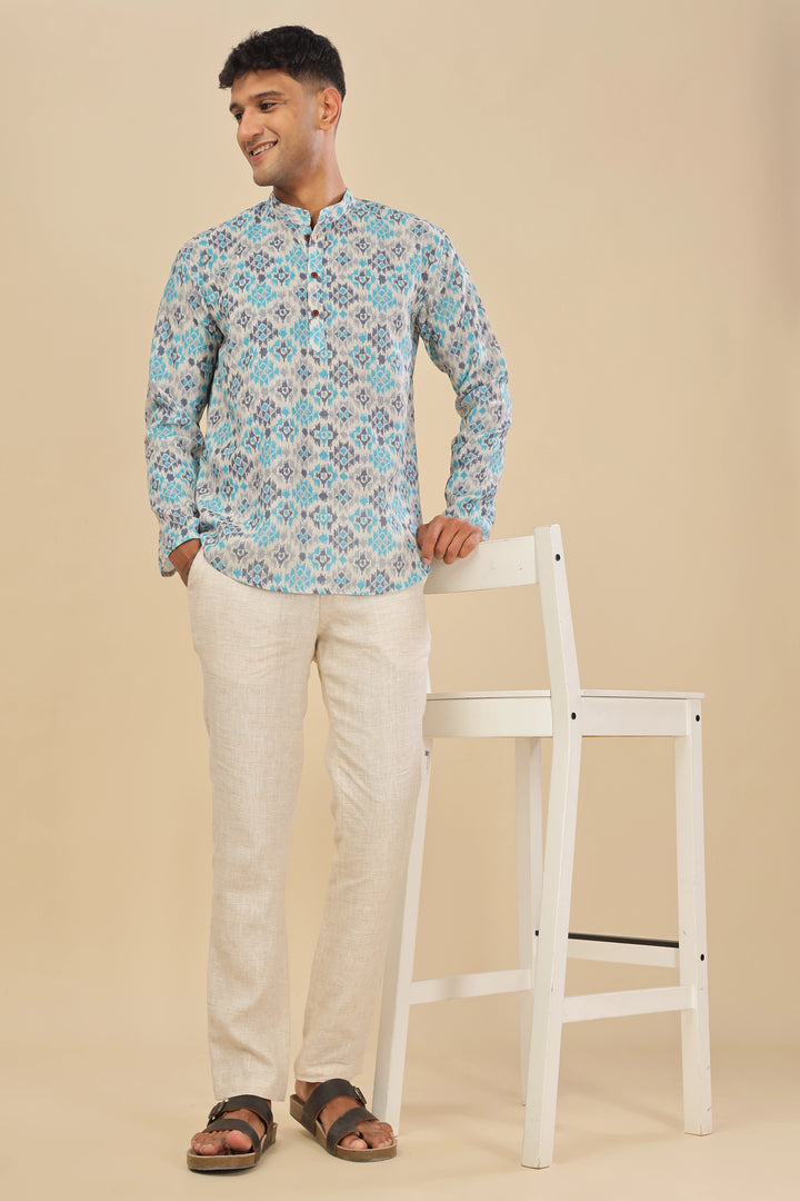 blue linen short kurta