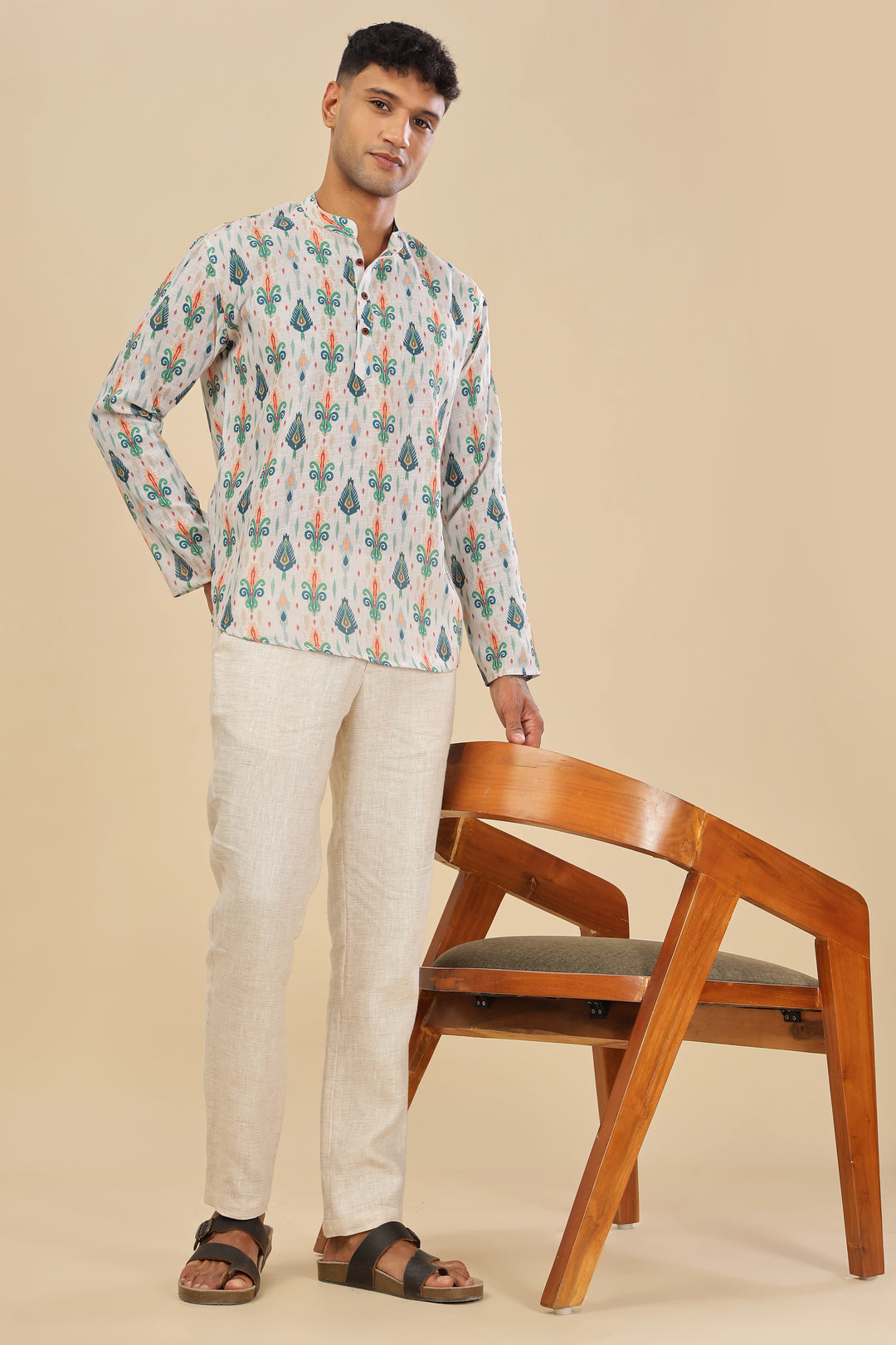 printed linen short kurta