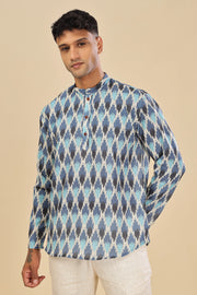 Blue ikat printed linen short kurta