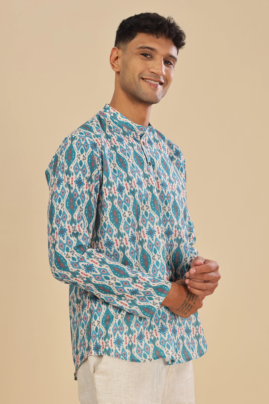 green ikat short kurta