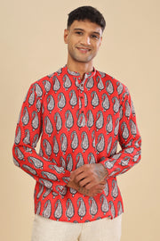  motif printed linen short kurta