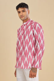 Pink ikat printed linen short kurta