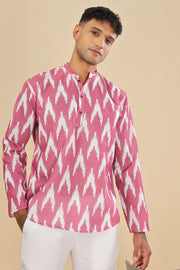 Pink ikat printed linen short kurta