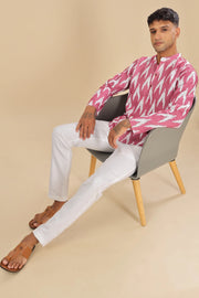 Pink ikat printed linen short kurta