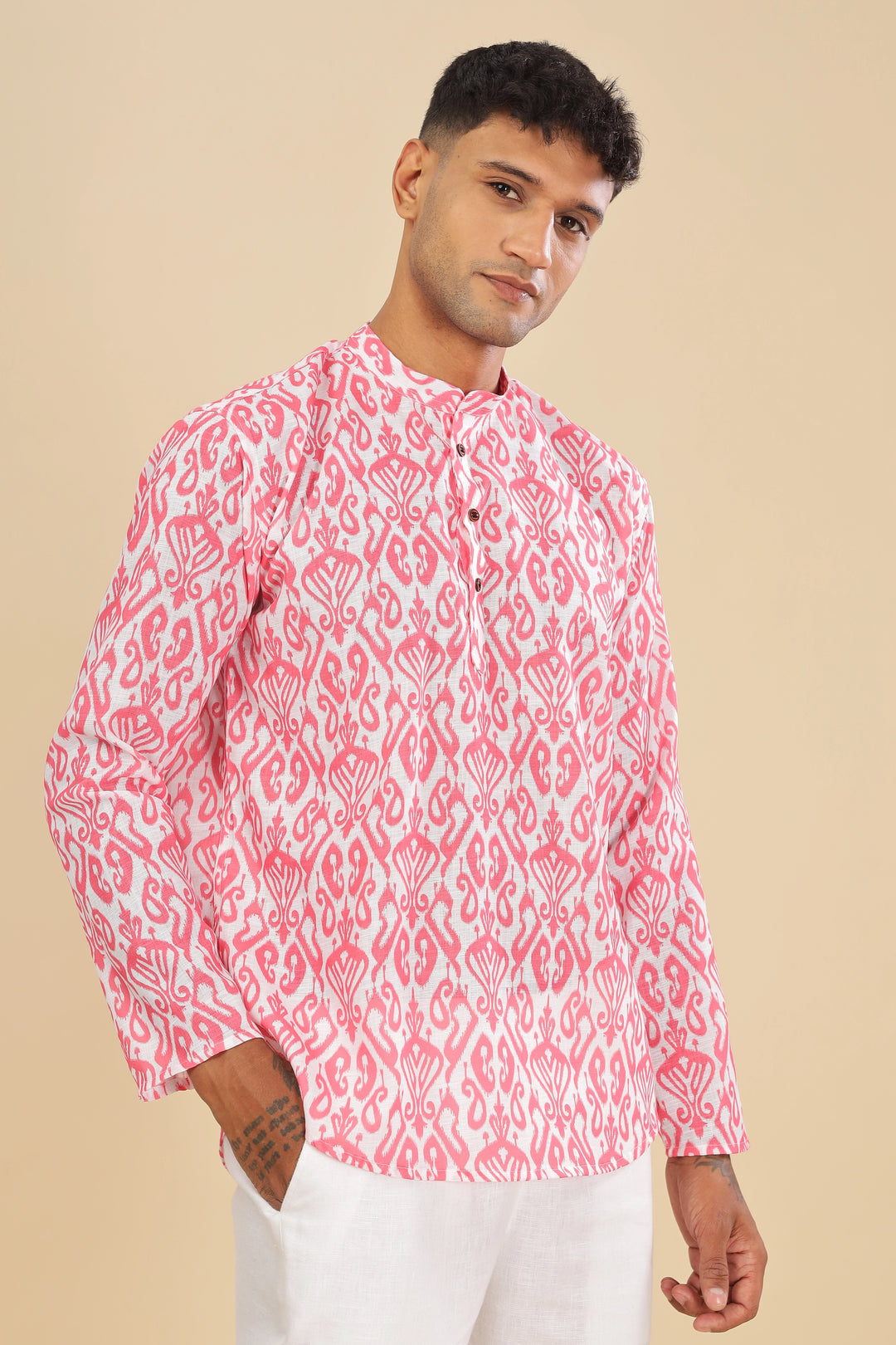 printed linen short kurta