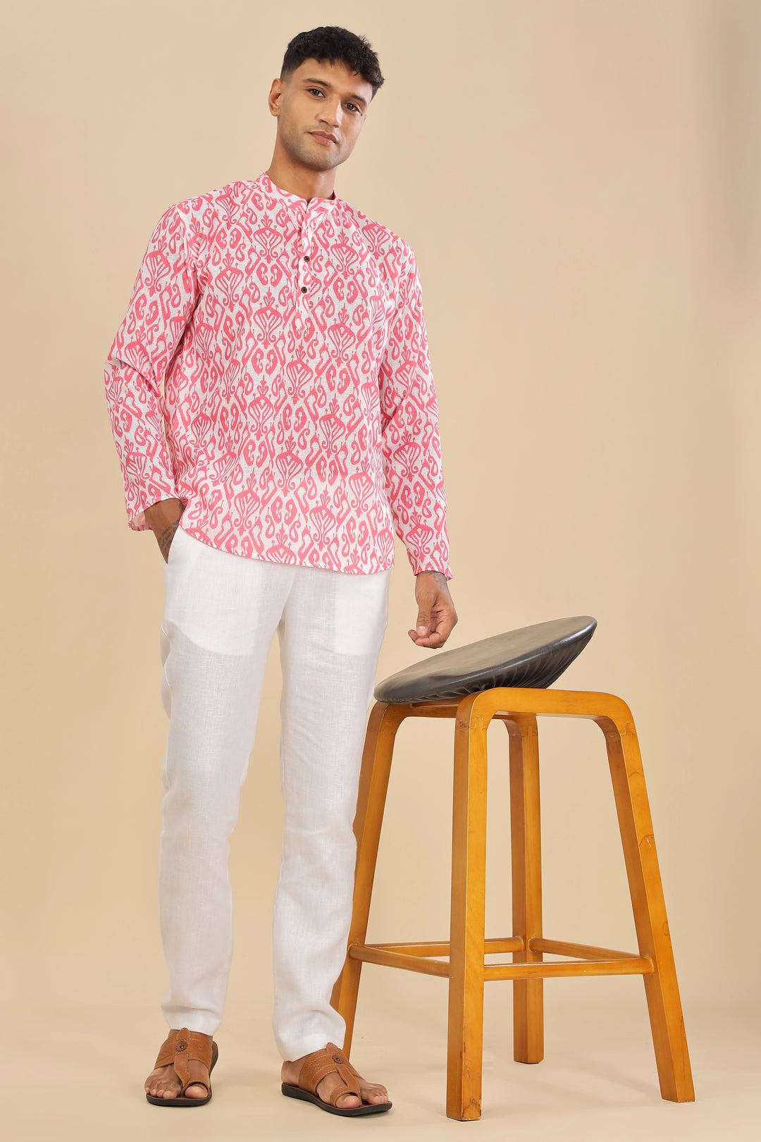 pink linen short kurta