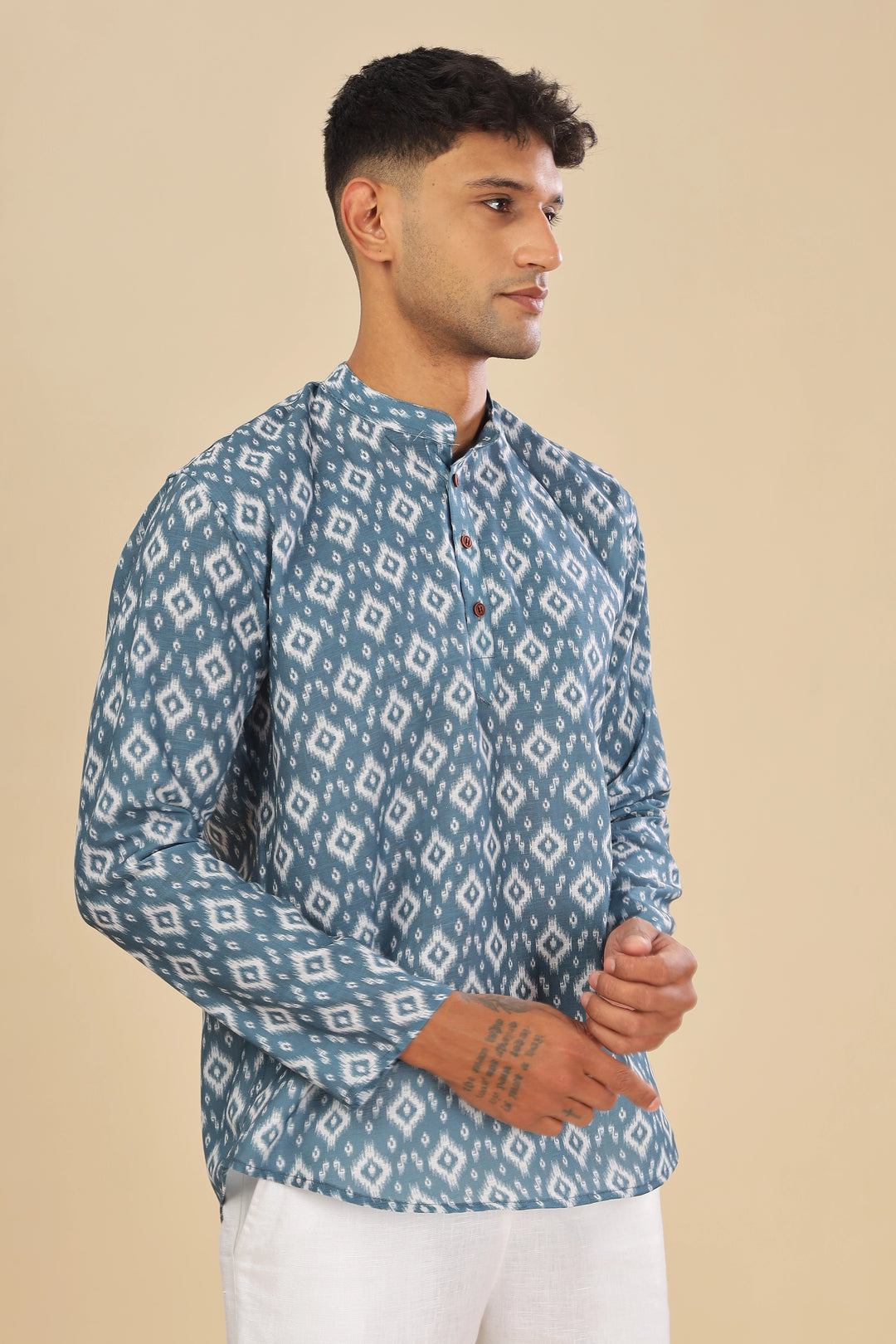 blue  linen short kurta