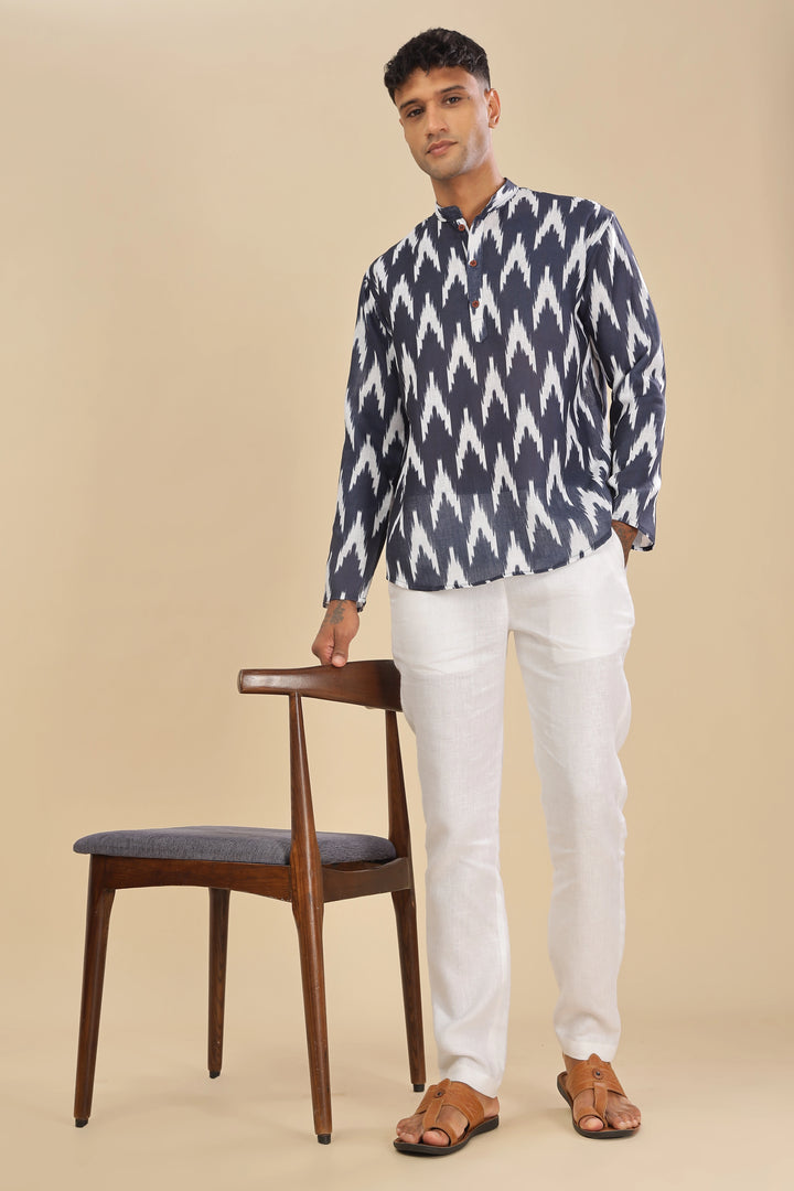 navy  linen short kurta