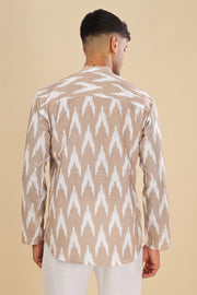 Biege ikat printed linen short kurta