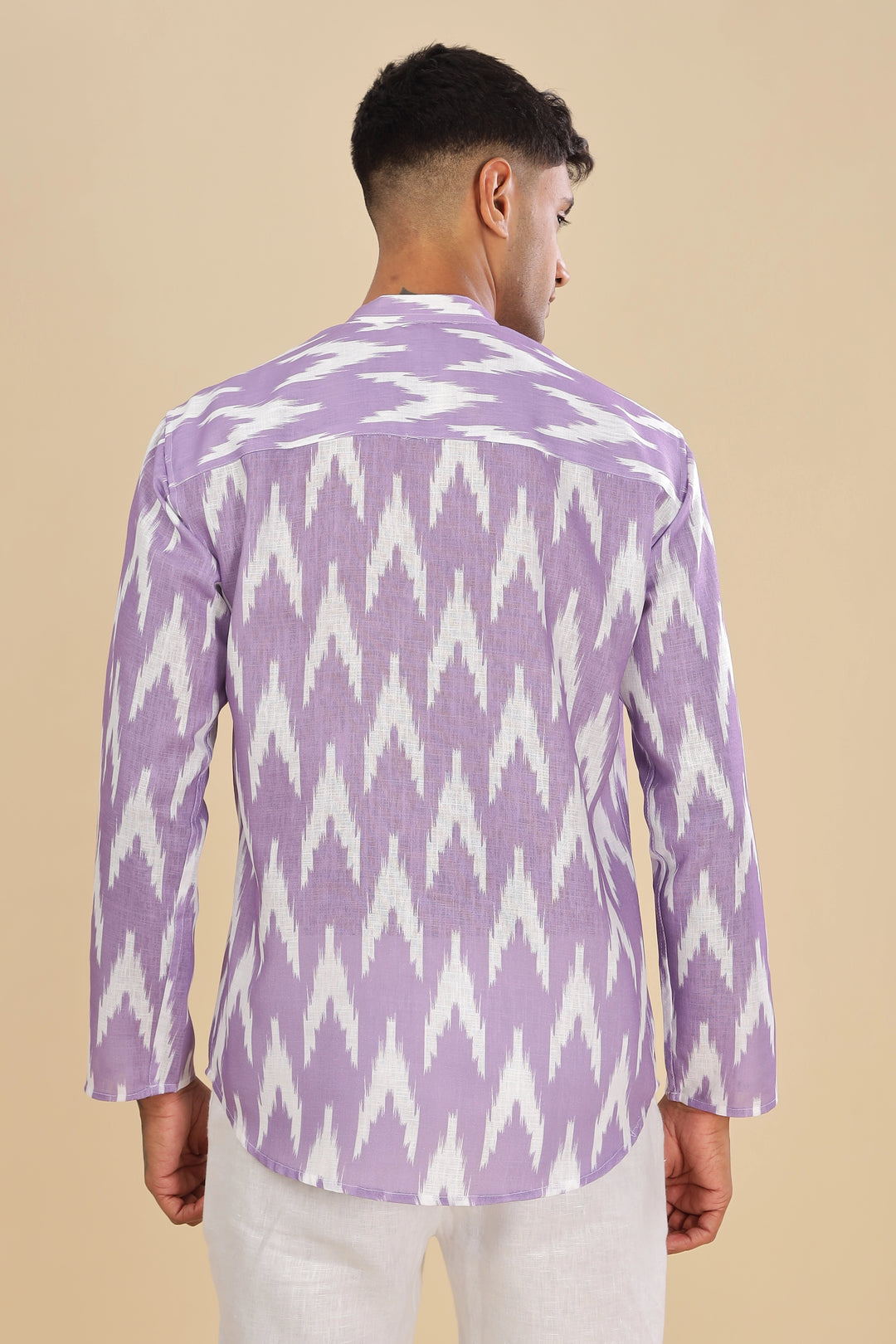 lavender ikat printed linen short kurta