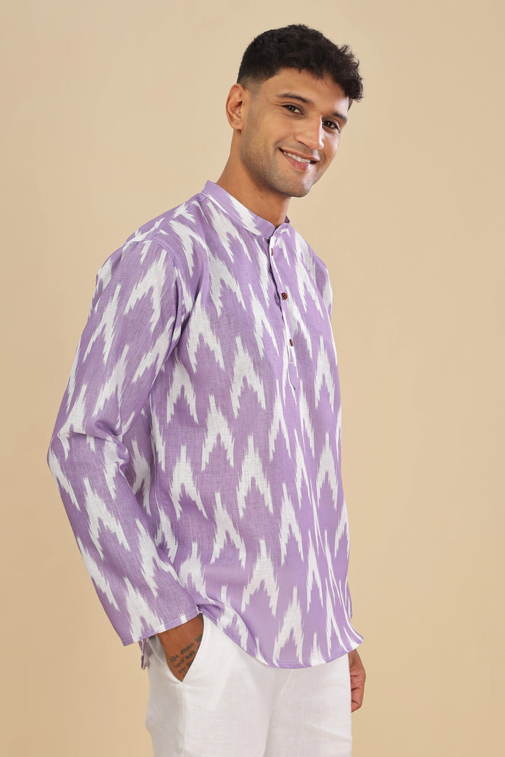 lavender ikat printed linen short kurta