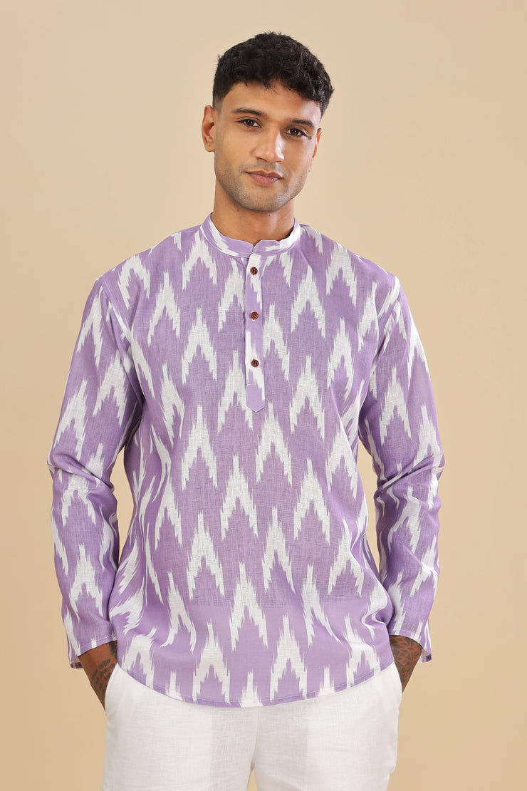 lavender ikat printed linen short kurta