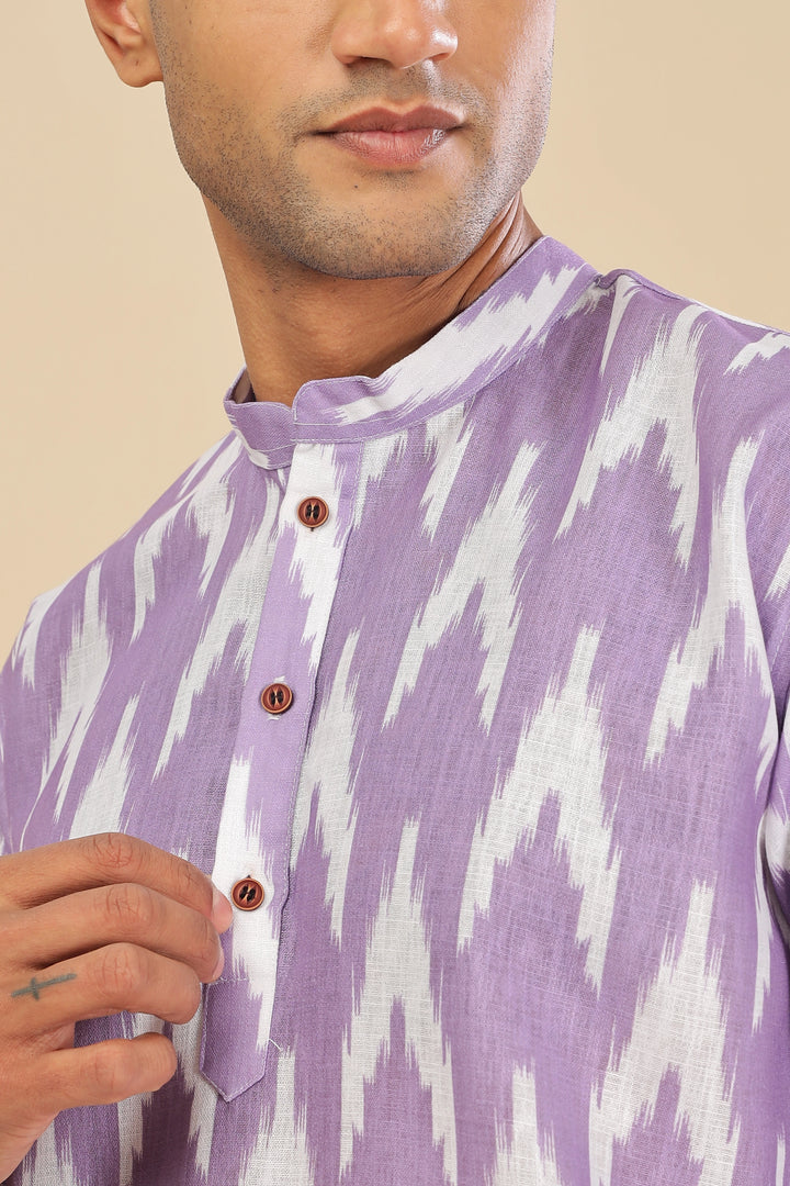 lavender ikat printed linen short kurta