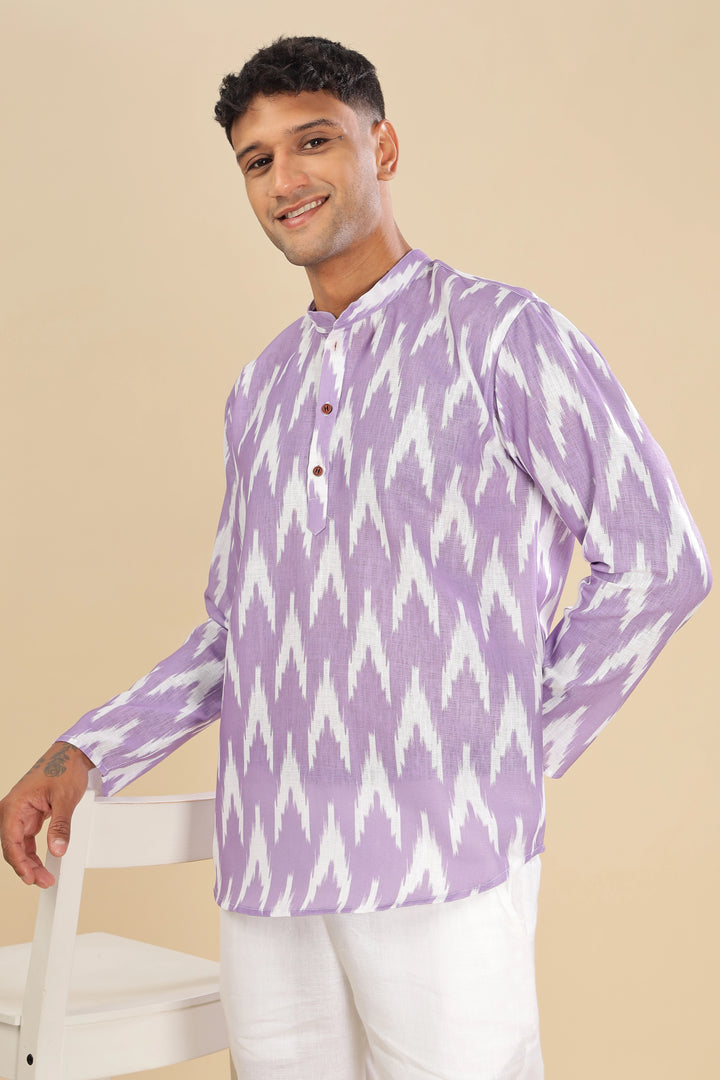 lavender ikat printed linen short kurta