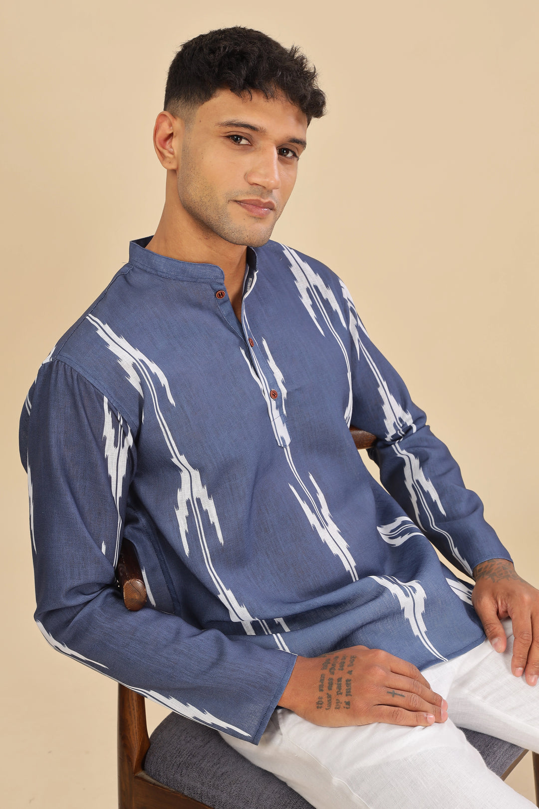 navy blue  linen short kurta