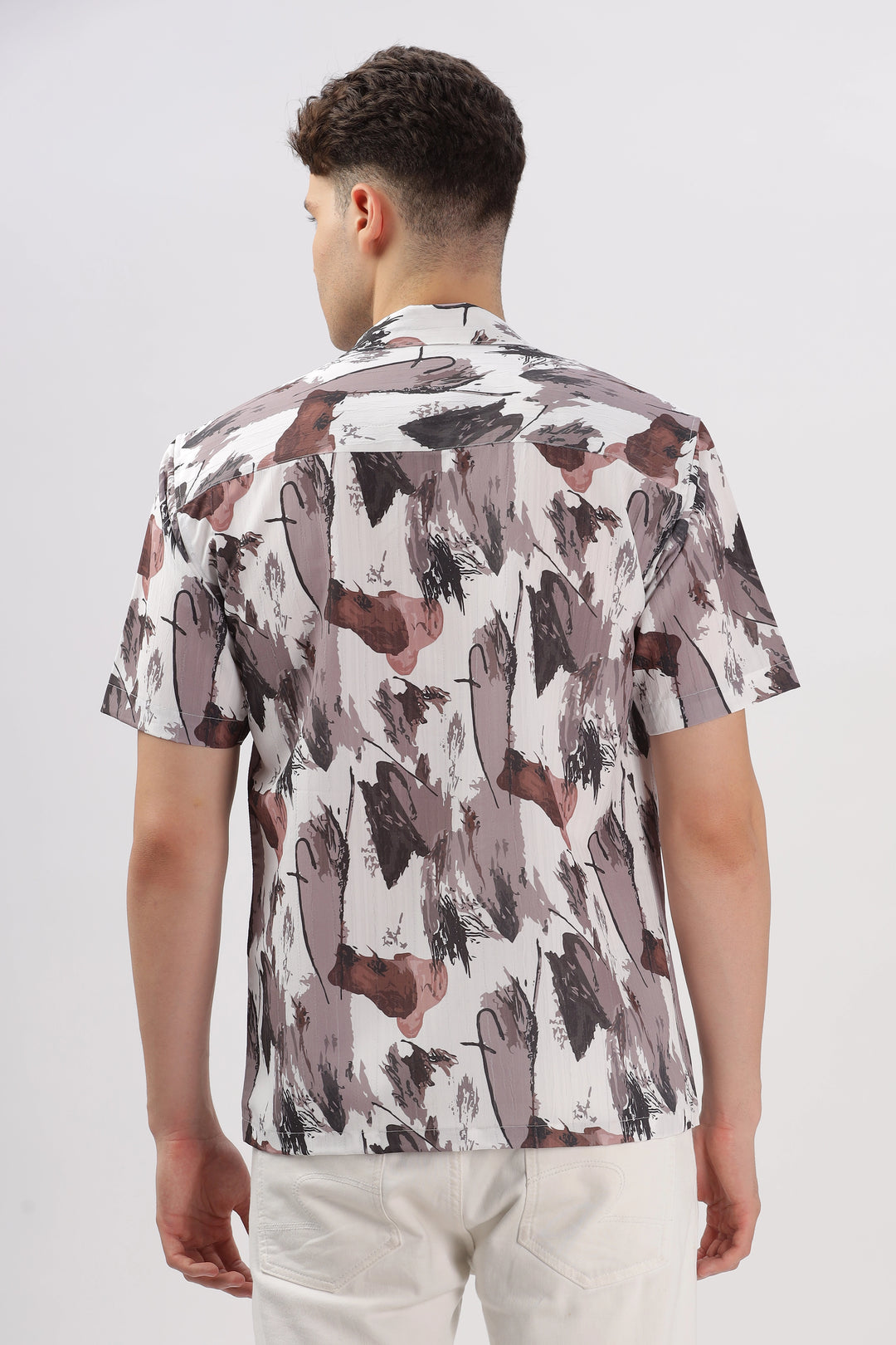 Brown abstact printed popcorn shirt