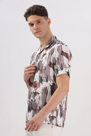 Brown abstact printed popcorn shirt