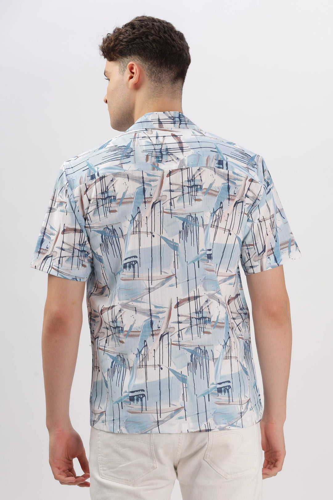 Sky blue abstarct printed popcorn shirt