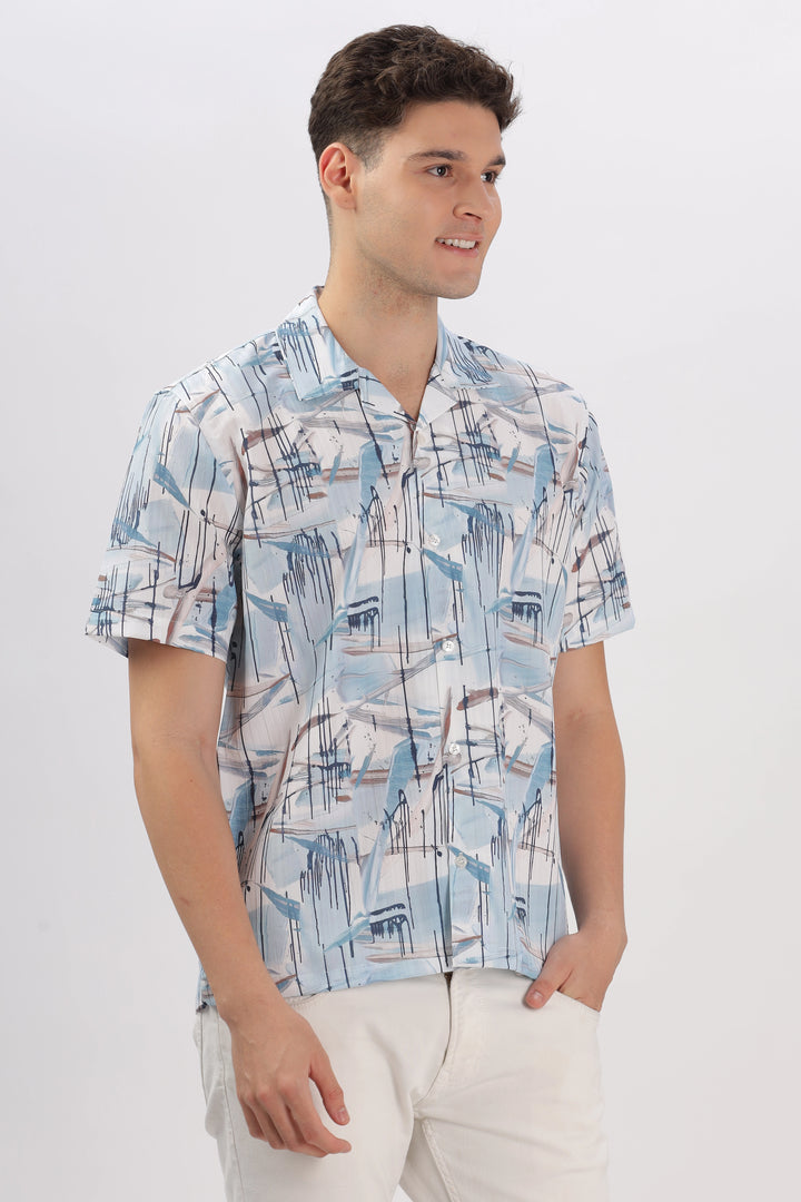 Sky blue abstarct printed popcorn shirt