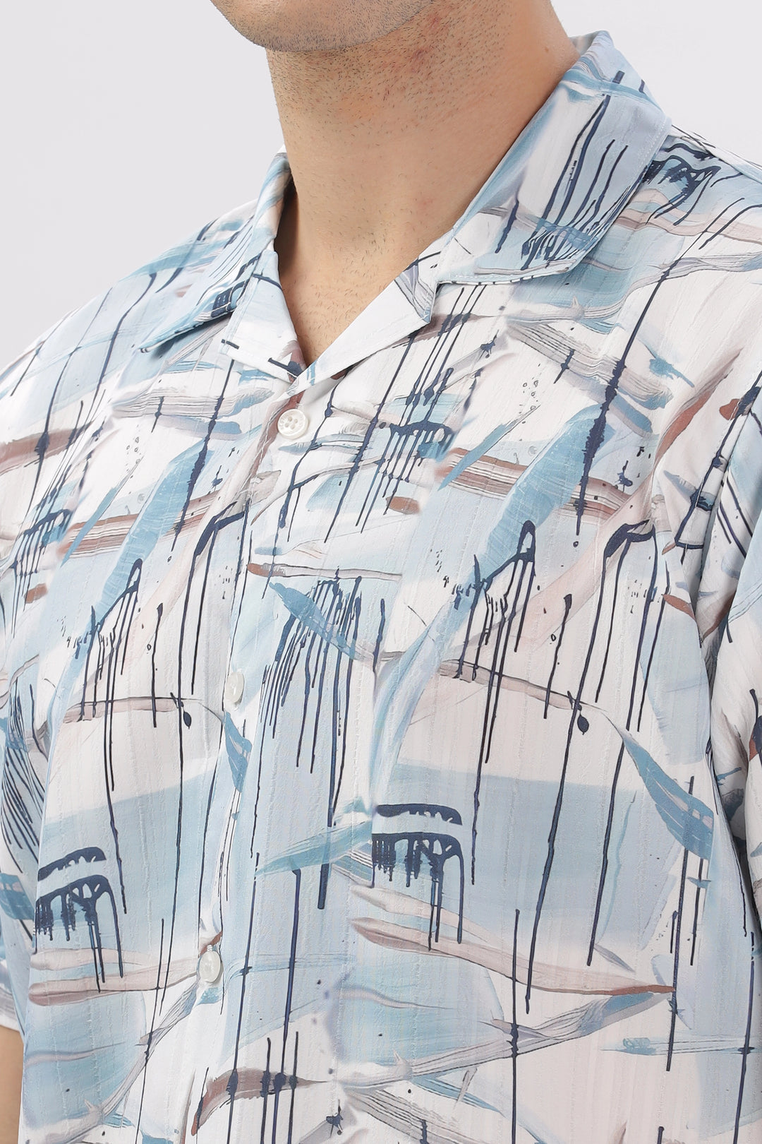 Sky blue abstarct printed popcorn shirt