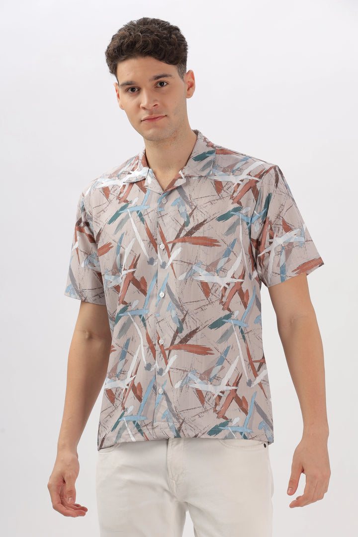 Rusted brown abstarct printed popcorn shirt