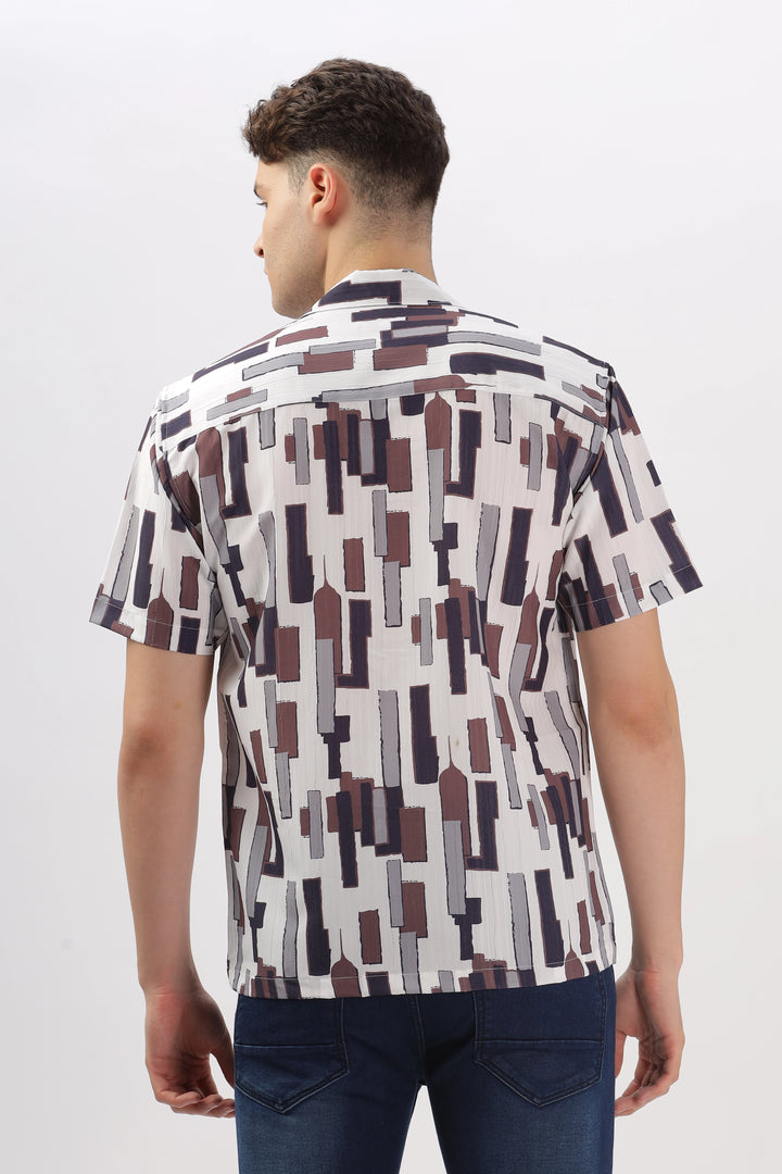 White and brown abstarct printed popcorn shirt