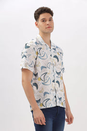 Blue geomatric printed popcorn shirt