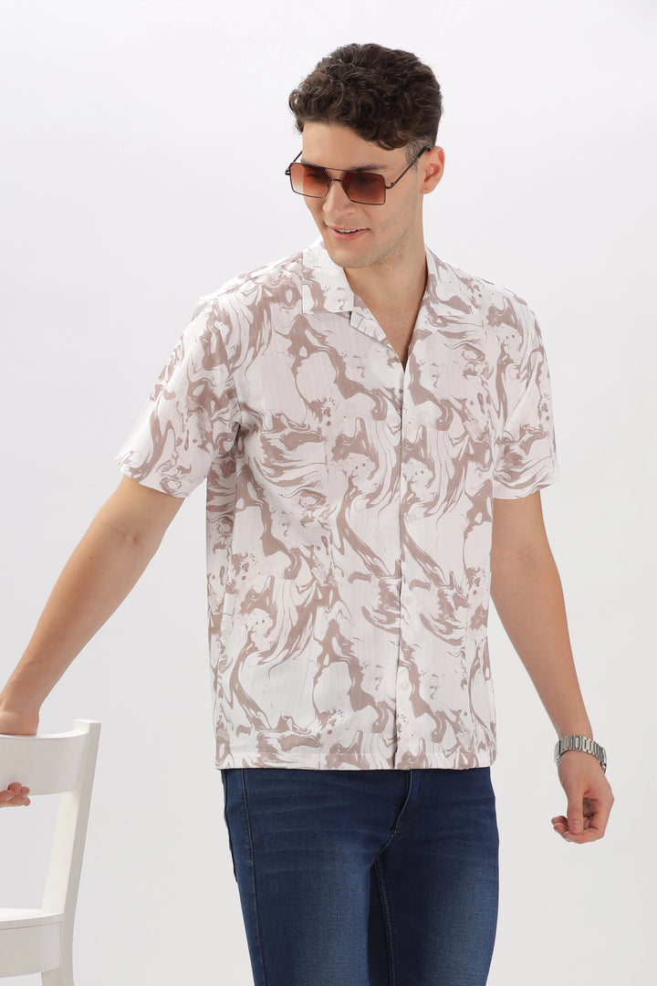 Biege marble printed popcorn shirt