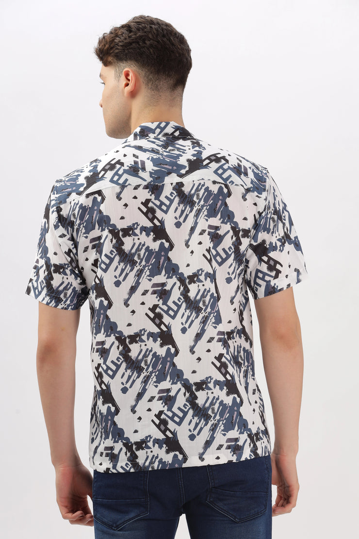 Black and blue abstract printed popcorn shirt