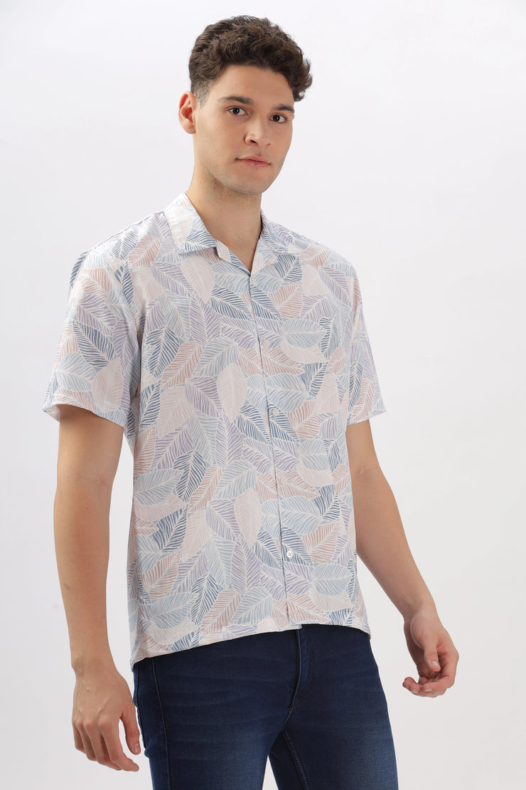 Multicolour leaf printed popcorn shirt