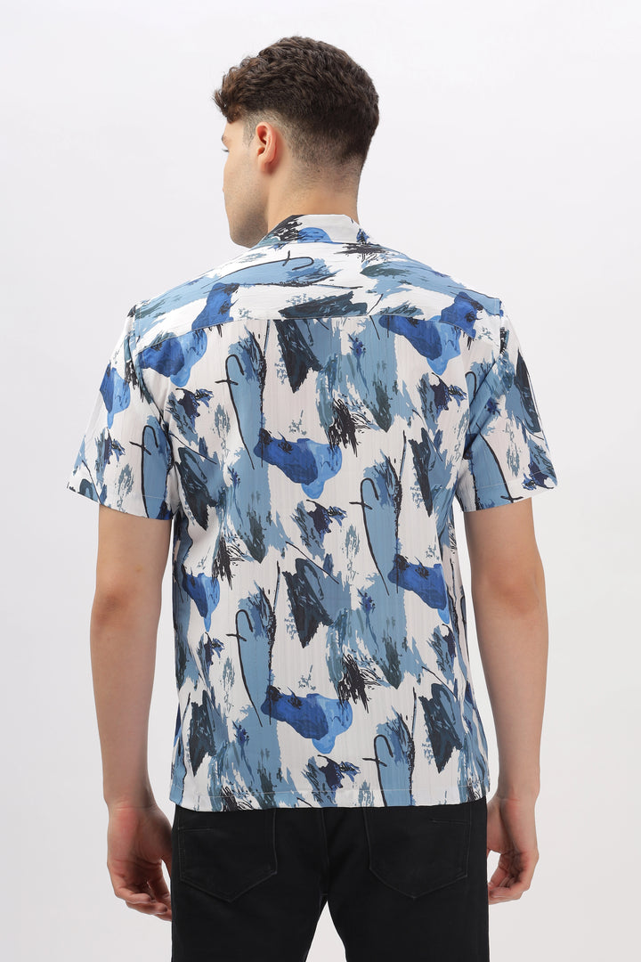 Blue abstract printed popcorn shirt