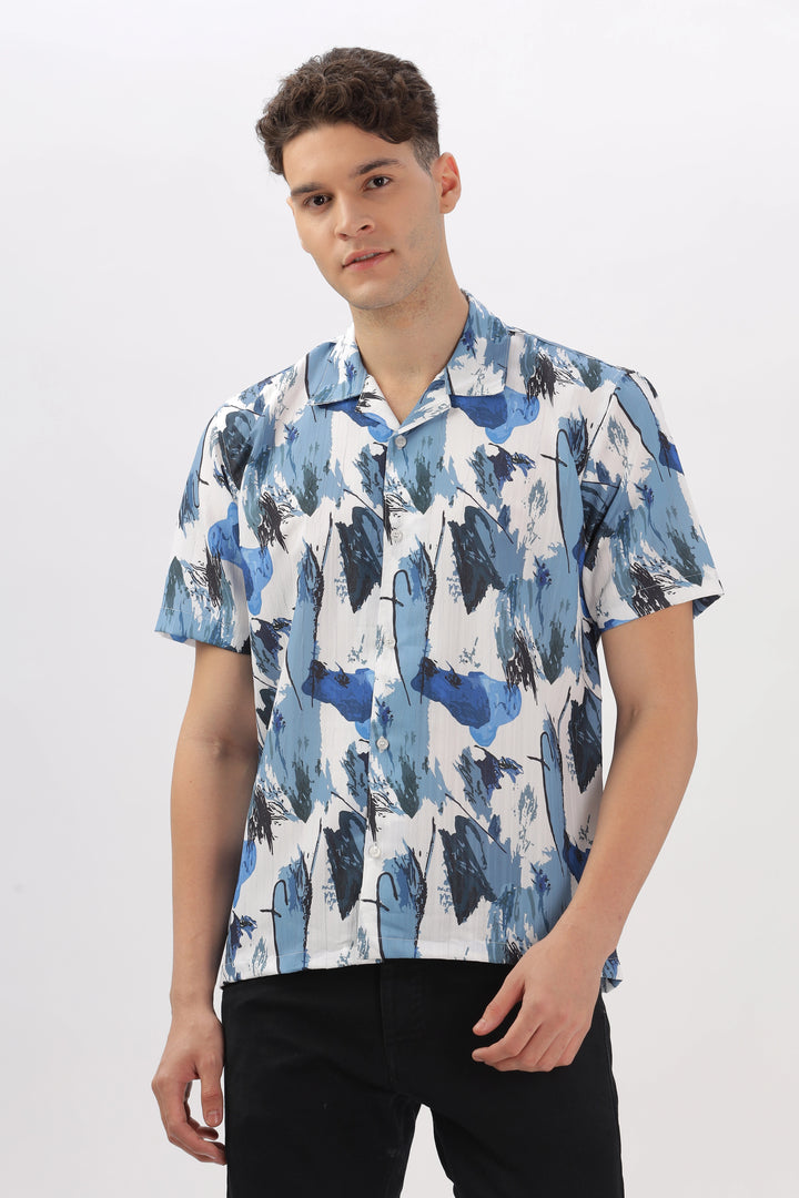 Blue printed popcorn shirt