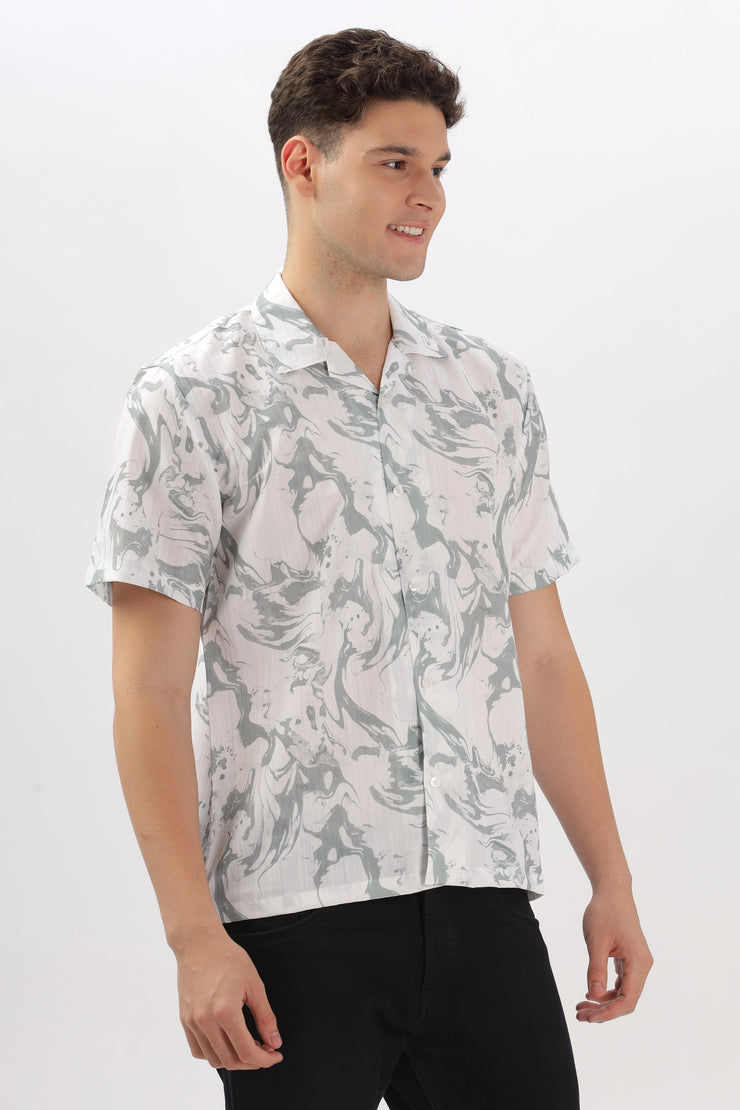 Sage marble printed popcorn shirt