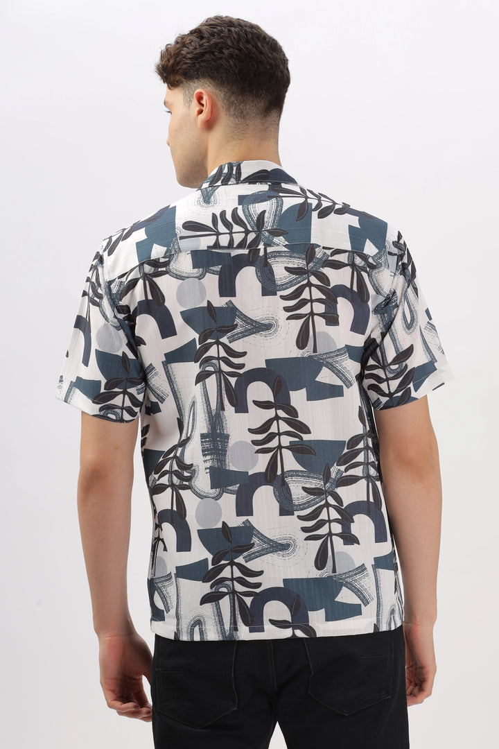 Black abstract printed popcorn shirt