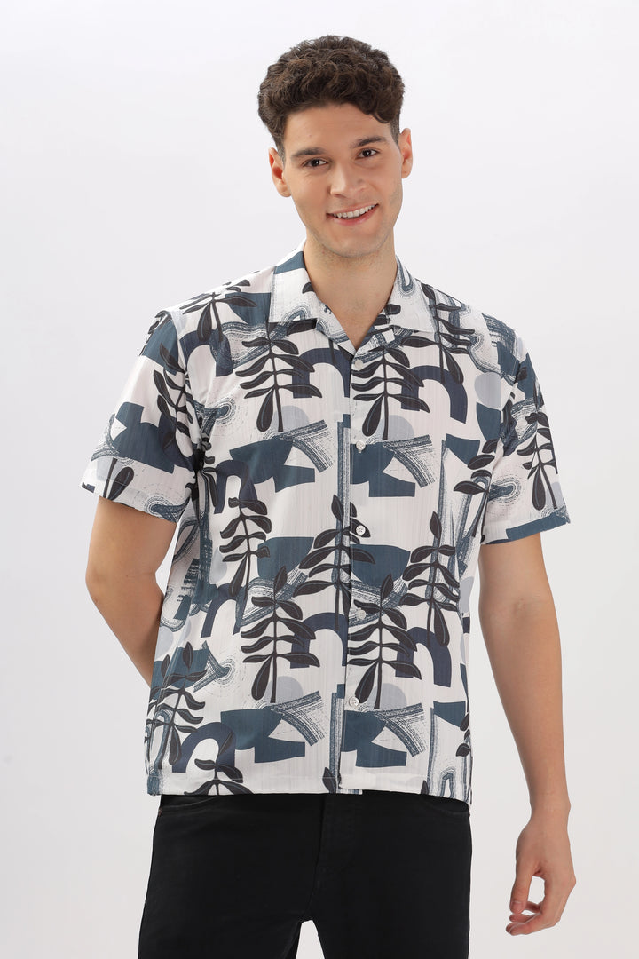 Black abstract printed popcorn shirt