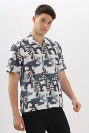 Black abstract printed popcorn shirt