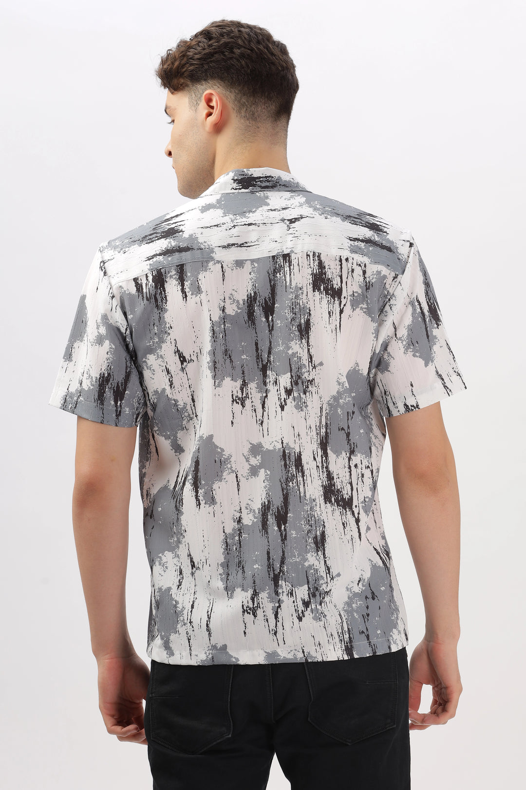 Grey abstract printed popcorn shirt