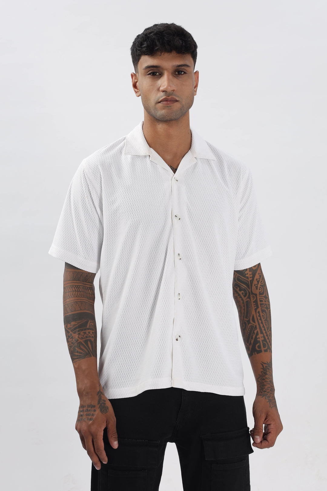 White textured half sleeve shirt