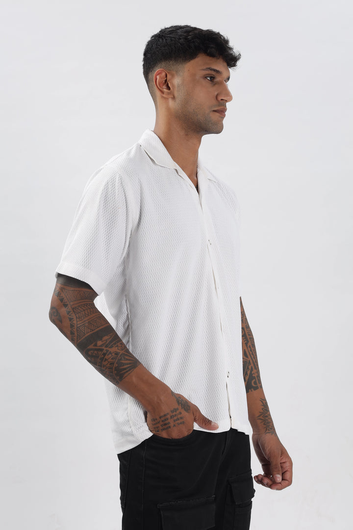 White textured half sleeve shirt