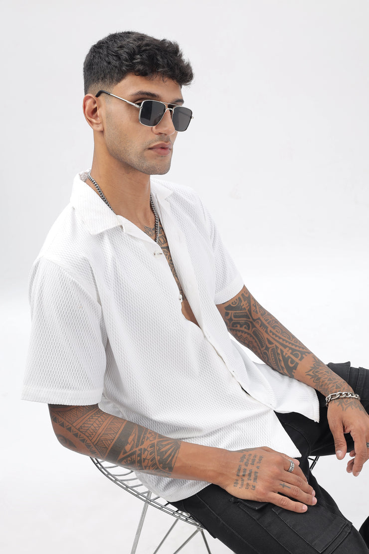 White textured half sleeve shirt