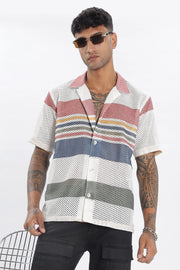 Crochet multicolor stripe printed shirt