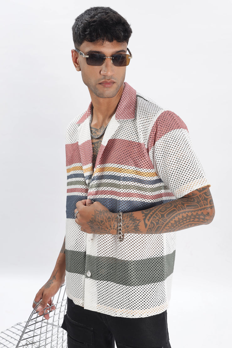 Crochet multicolor stripe printed shirt