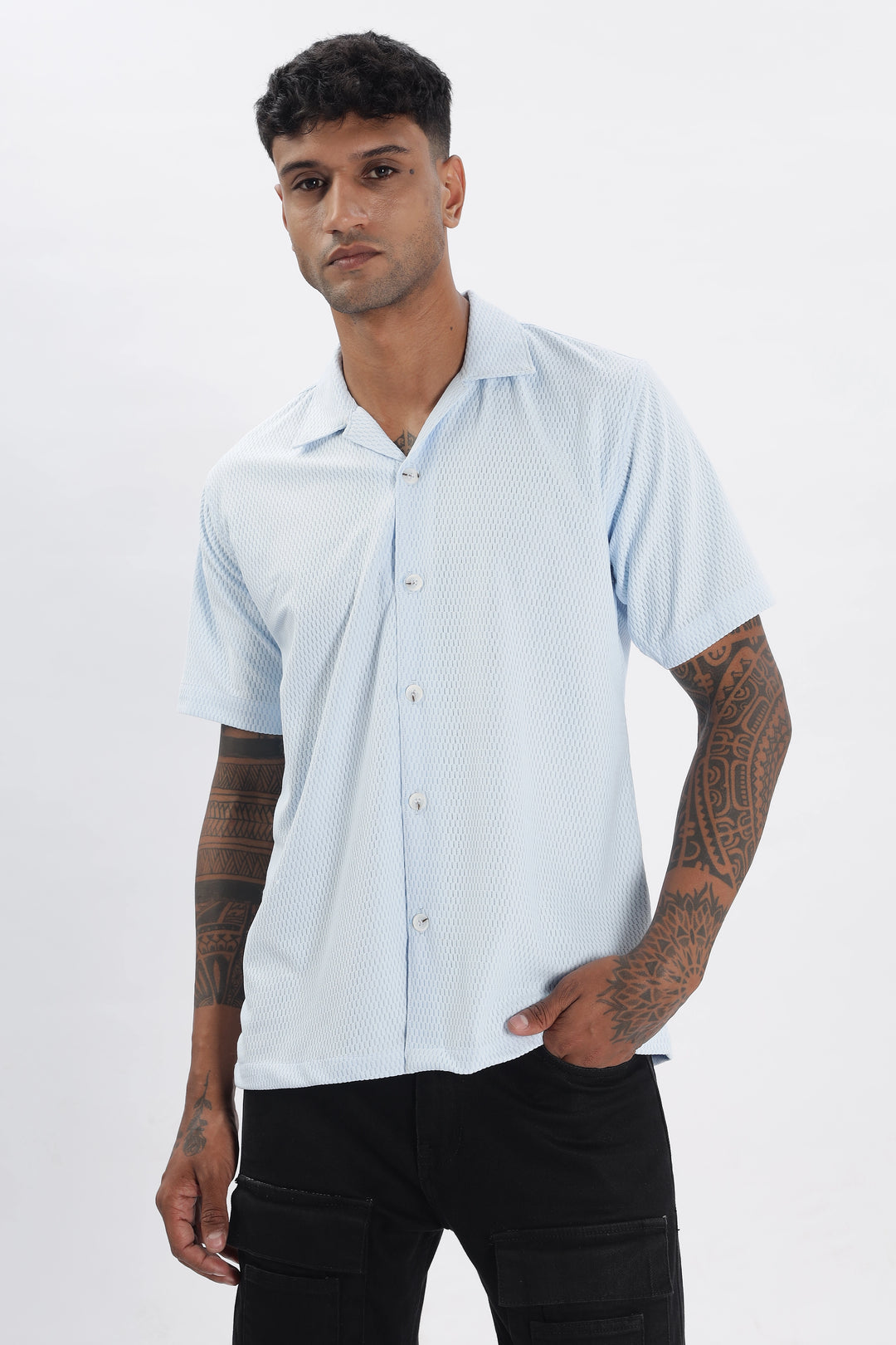 Skyblue textured half sleeve shirt