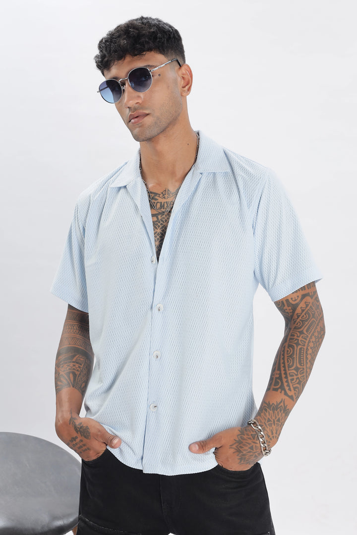 Skyblue textured half sleeve shirt