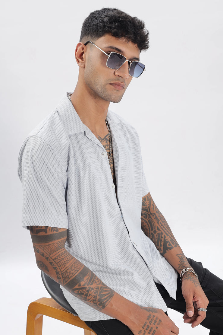 Lightgrey textured half sleeve shirt