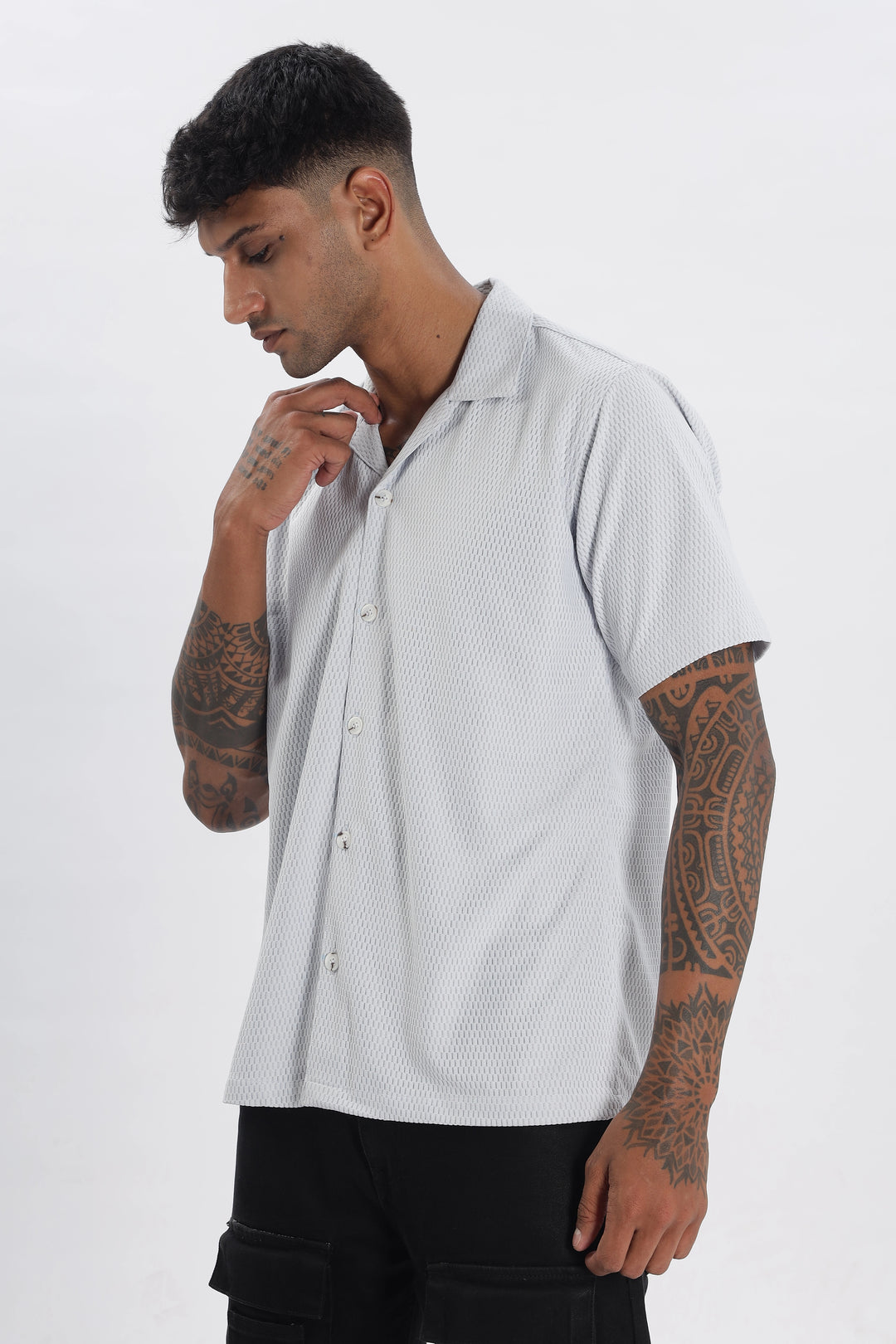 Lightgrey textured half sleeve shirt