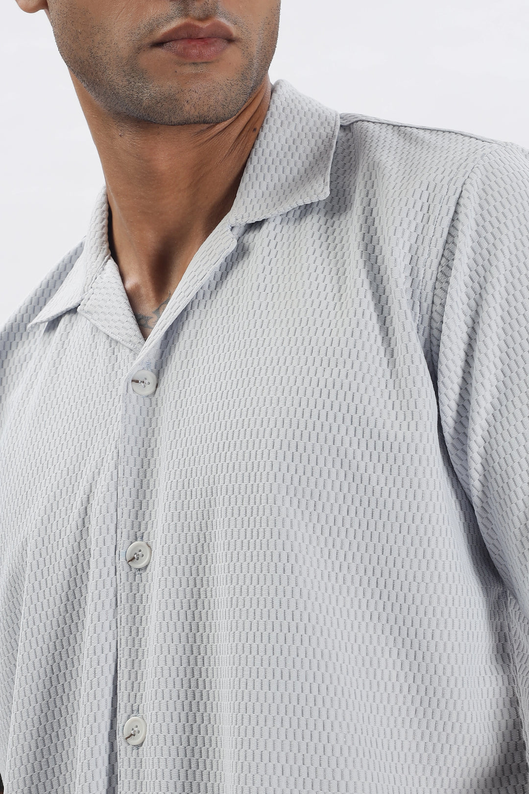 Lightgrey textured half sleeve shirt