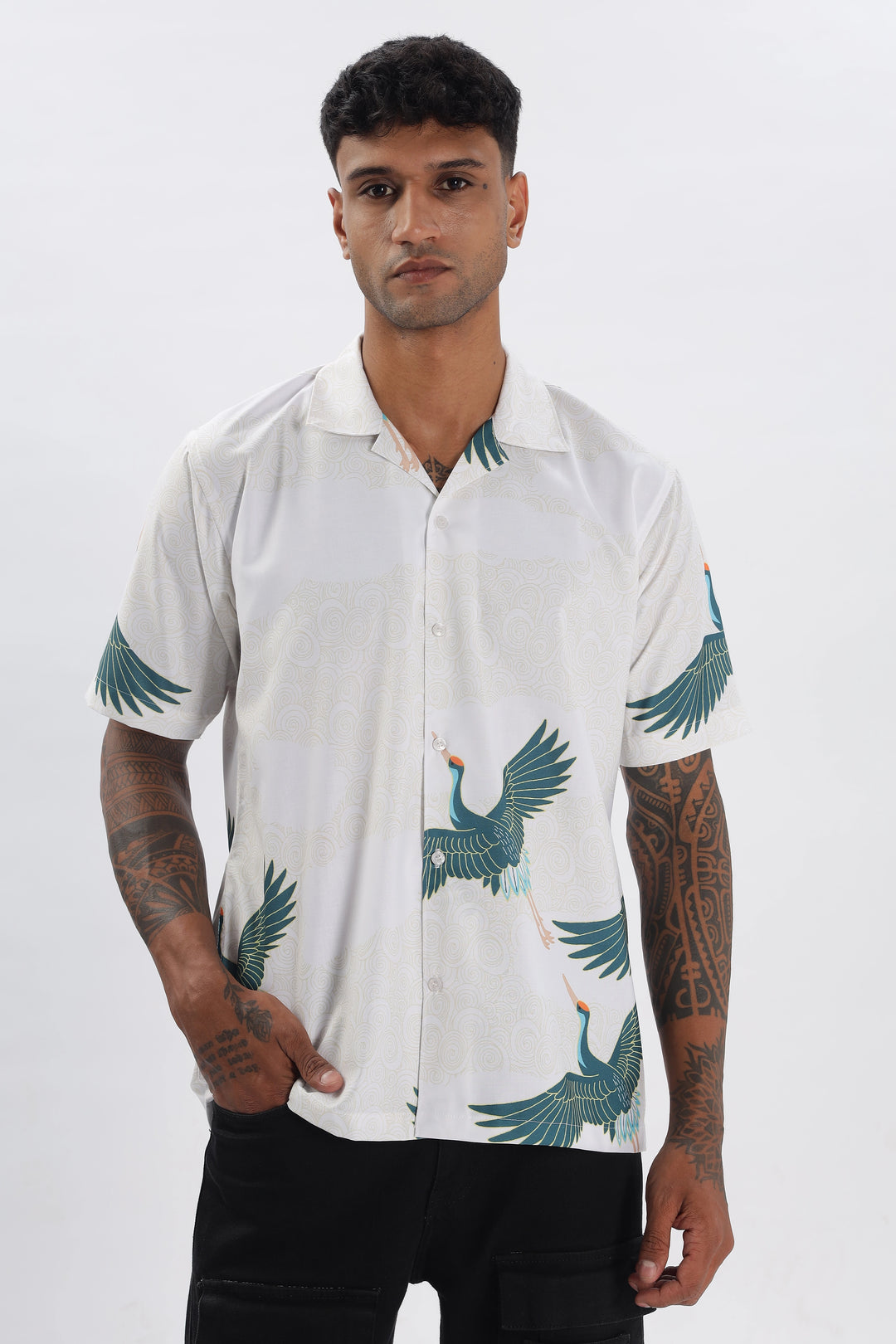 Bird printed short sleeve shirt for men