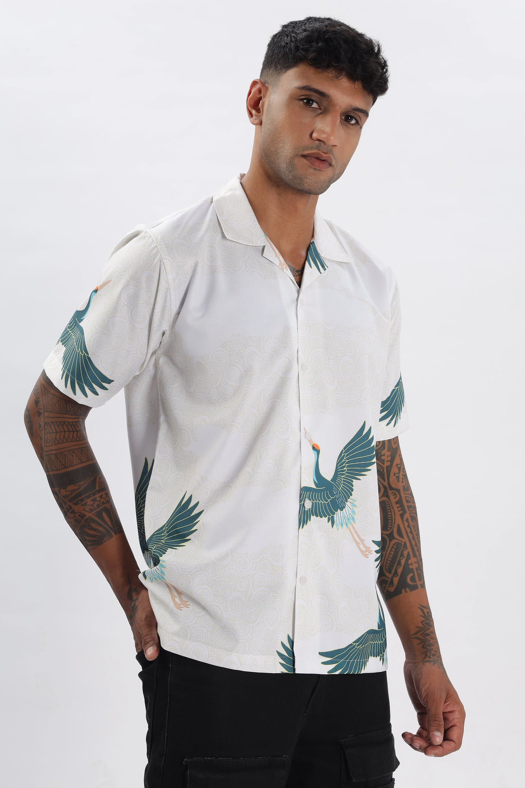 Bird printed short sleeve shirt for men